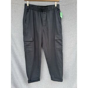 NWT Gap Cargo Joggers Womens Large Black Cotton Lyocell Pull On Pockets Pants